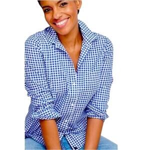 UNTUCKit NWT Women’s Belleza Button Up Dress Shirt Blue Buffalo Plaid Size 8